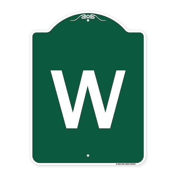 Signmission Designer Series Sign-Sign W/ Letter W, Green & White Aluminum Sign, 18" x 24", GW-1824-22920 A-DES-GW-1824-22920 - main